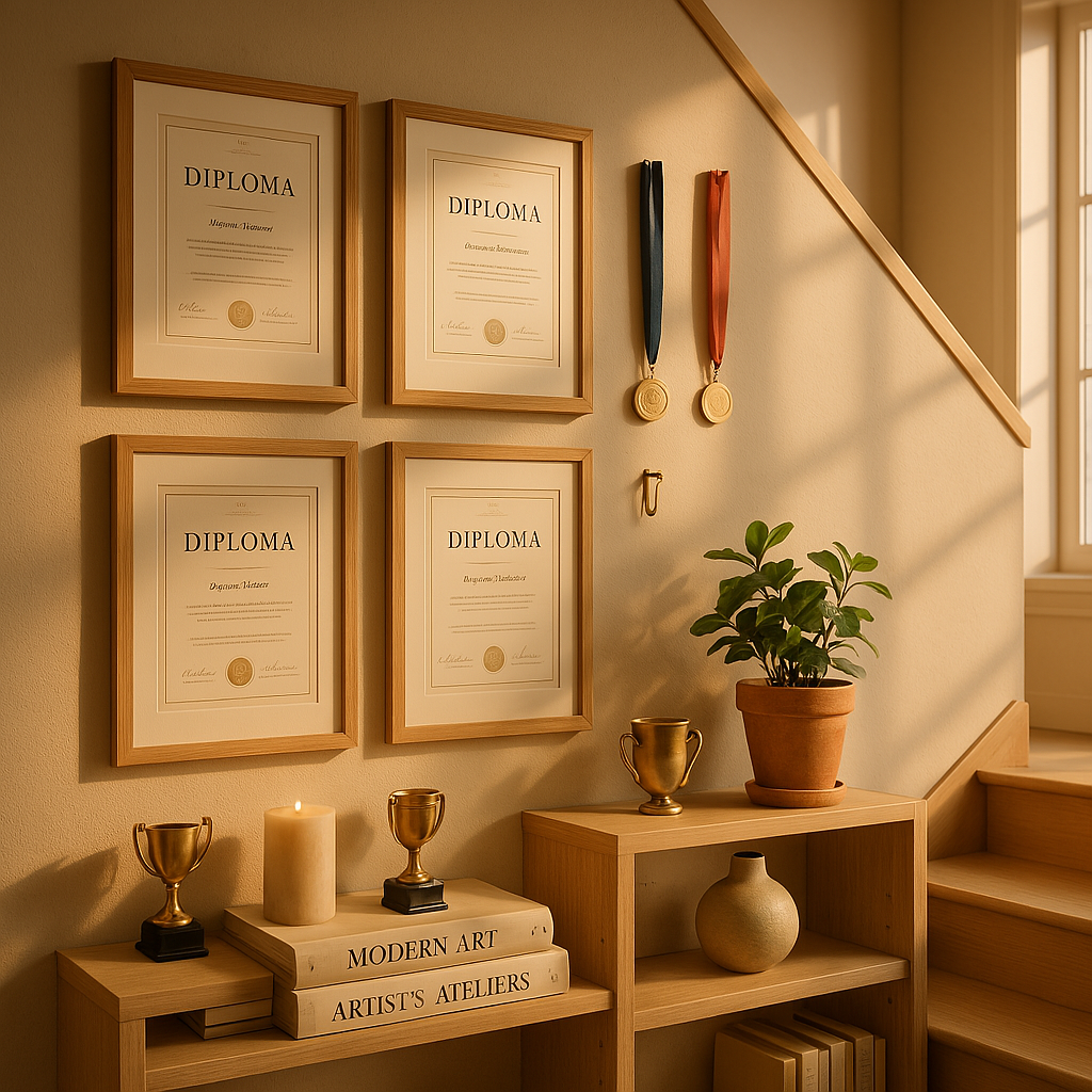 How to create eye-catching, elegant display of diplomas, medals, and trophies?